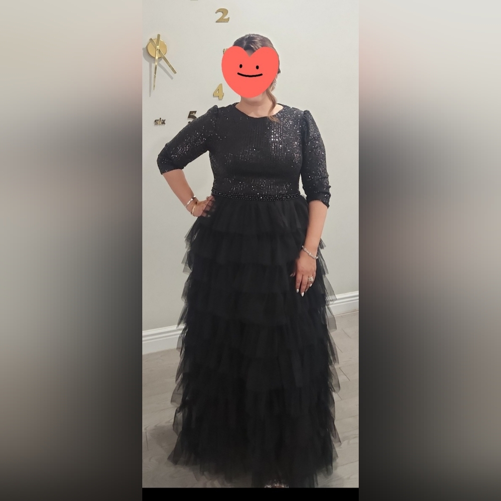 Mac Duggal Sparkling Black Long Sleeve Gown